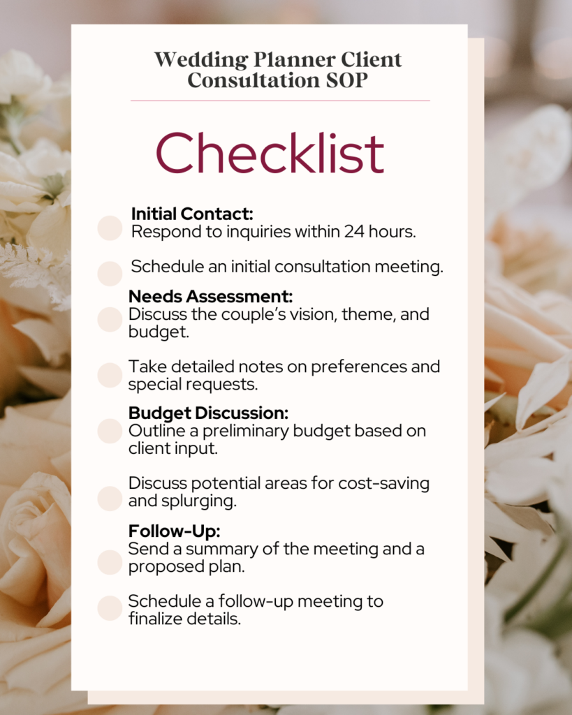 wedding planner client consultation checklist