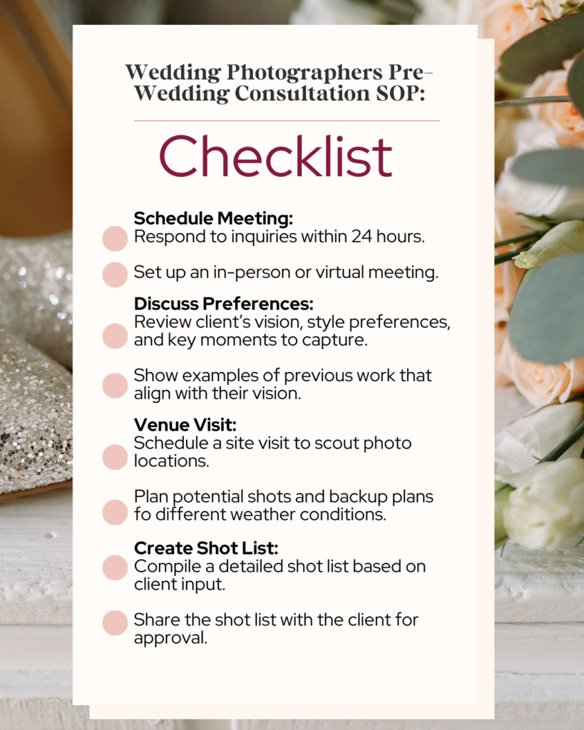 wedding photographers pre-wedding consultation SOP