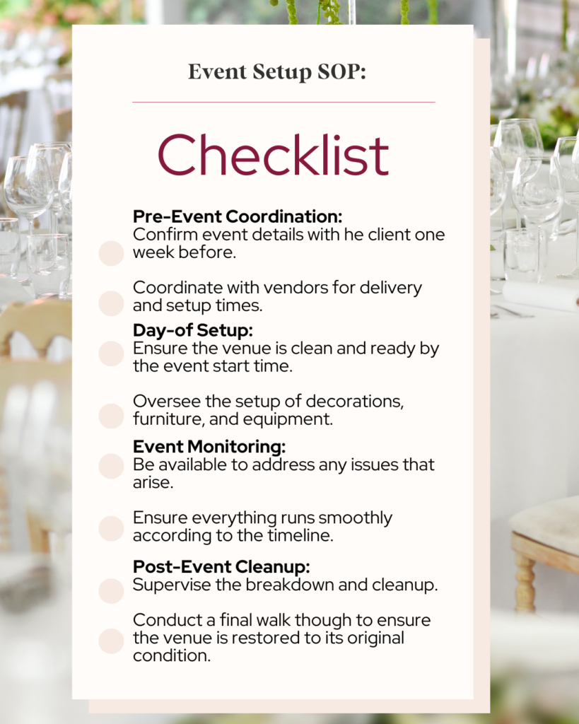 wedding and event setup SOP checklist