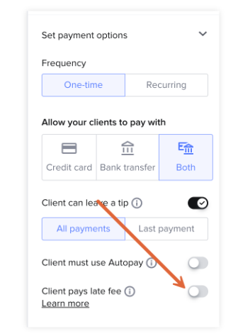 honeybook allows late fees to be automatically assumed