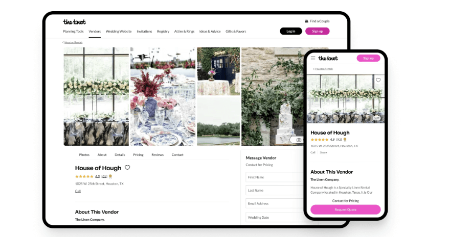 Optimized wedding vendor profile on The Knot to increase visibility and attract dream clients.