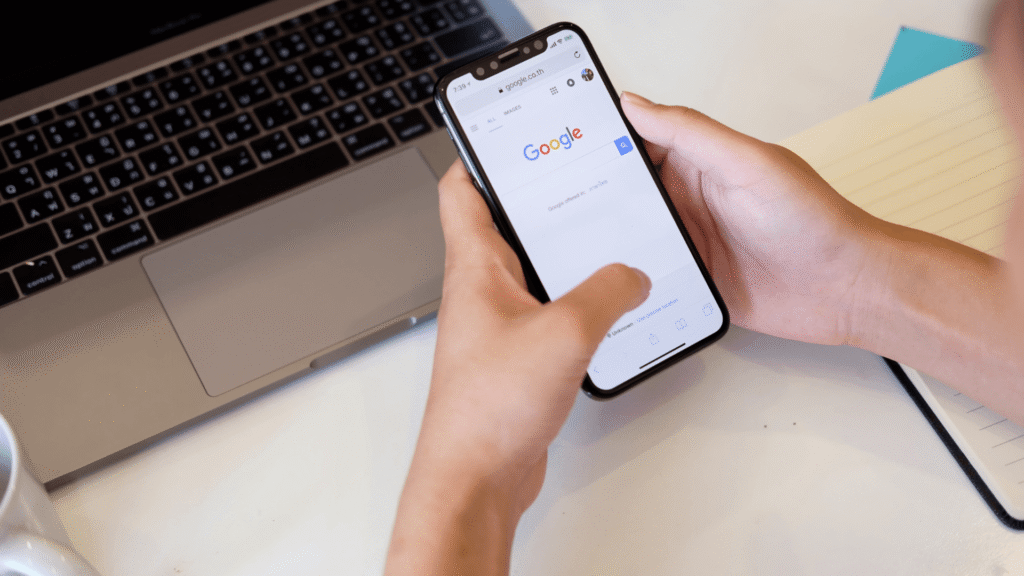 Wedding professional researching AI Search Optimization and Google AI Overviews to improve online visibility.