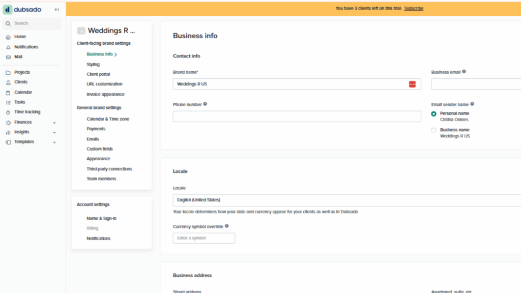 Business systems support setup in Dubsado CRM for wedding planners