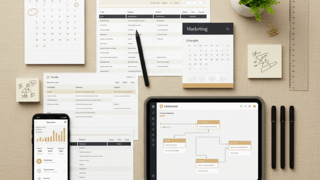 Marketing systems dashboard used to plan content, manage workflows, and measure marketing performance for a small business.