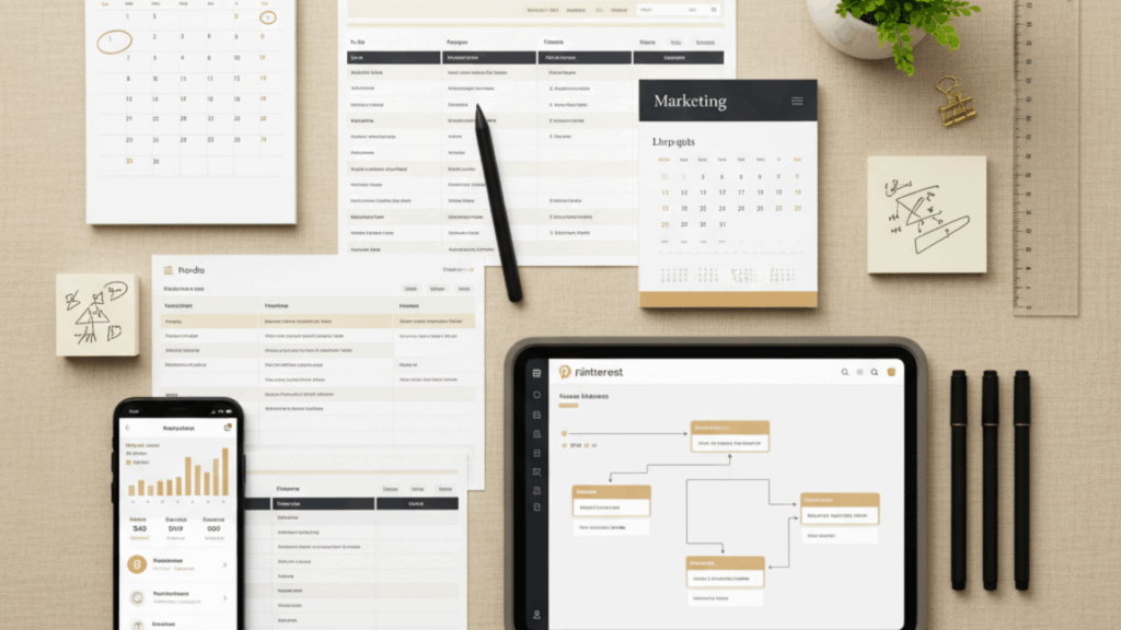 Marketing manager retainer dashboard showing calendars, workflows, and marketing tools organized for wedding professionals and creative businesses.