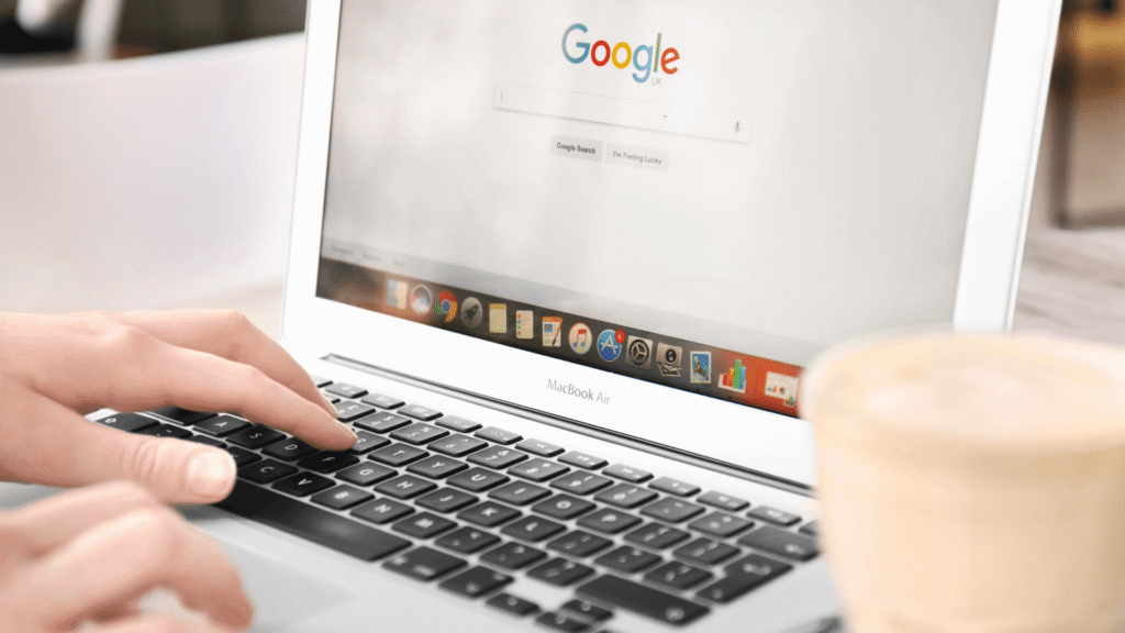 Laptop displaying a search engine, representing AI search visibility and local business discovery